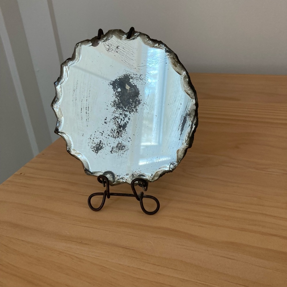Antique Beveled Mirror On Metal Stand